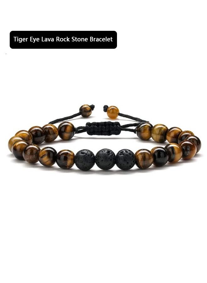 Stretch Adjustable Tiger Eye Lava Rock Stone Bracelet, Stress Relief Natrual Stone Beaded Bracelet, Gemstone Jewelry Accessory Gifts