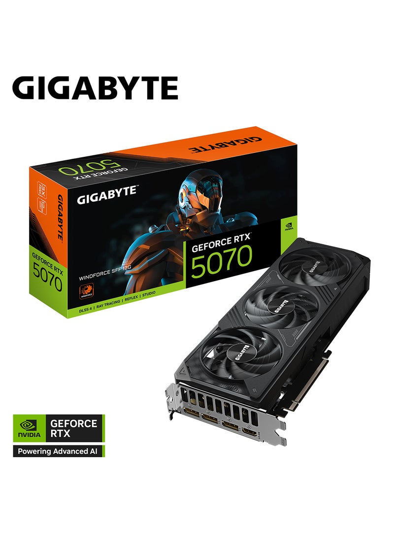 GIGABYTE GeForce RTX 5070 WINDFORCE SFF 12GB GDDR7 Graphics Card, 2512 MHz Core Clock, 6144 CUDA Cores, 28 Gbps Memory Clock, 192-bit Memory Bus, PCIe 5.0, 7680x4320 Digital Max Resolution, 4K Multi-View, ATX Form Factor, 16-Pin Power Connector, DisplayPort 2.1b (x3), HDMI 2.1b (x1) | GV-N5070WF3-12GD - Image 2
