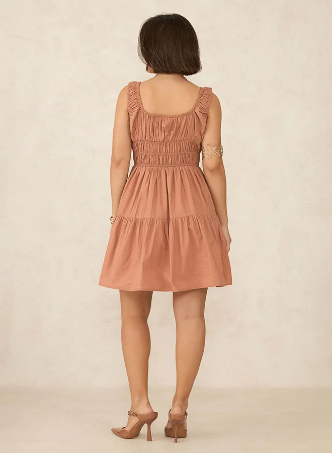 Virgio  VIRGIO 100% Cotton Smocked Sleeveless Mini Dress for Women | Best Price UAE