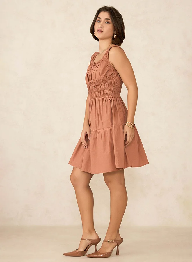 Virgio  VIRGIO 100% Cotton Smocked Sleeveless Mini Dress for Women | Best Price UAE