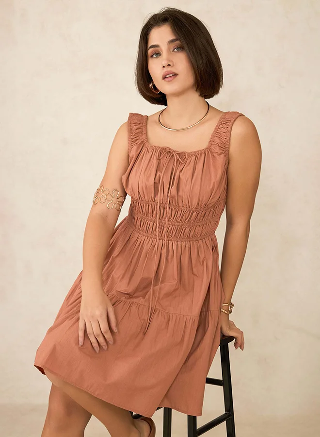 Virgio  VIRGIO 100% Cotton Smocked Sleeveless Mini Dress for Women | Best Price UAE
