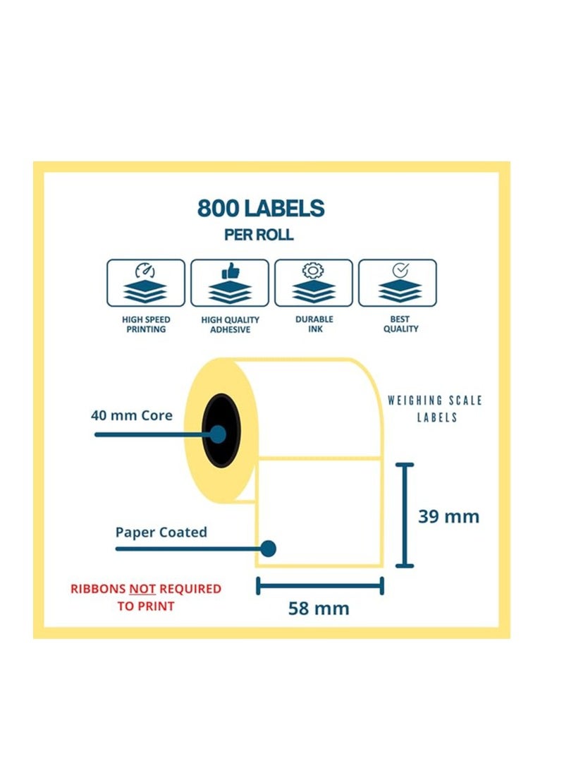 Terabyte ملصق حراري 58 مم × 39 مم 800 ملصقات لكل لفة - 5 لفات ميزان البقالة - ميزان الوزن - ميزان الخضار - Image 2