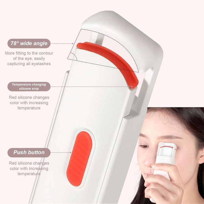 Electric Eyelash Curler, Heated Eyelash Curlers Clip-Type Eyelash Curler Natural Curling 24 Hours Long Lasting 2 Temperature Modes(White) - Image 5