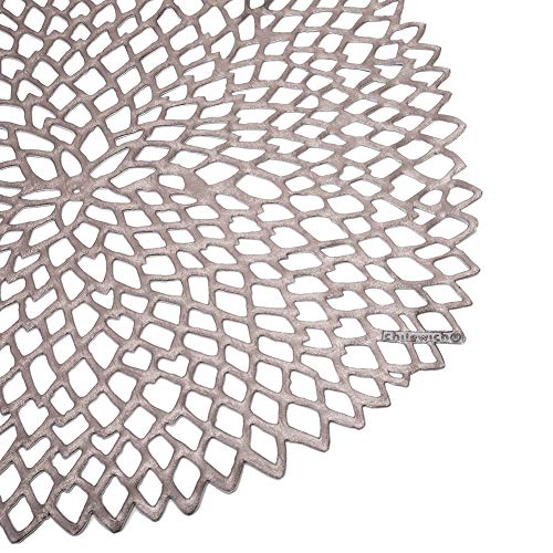 Chilewich Dahlia Pressed Vinyl Round Placemat, Gunmetal 15" - Image 3