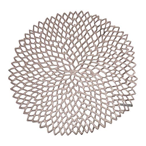 Chilewich Dahlia Pressed Vinyl Round Placemat, Gunmetal 15" - Image 1