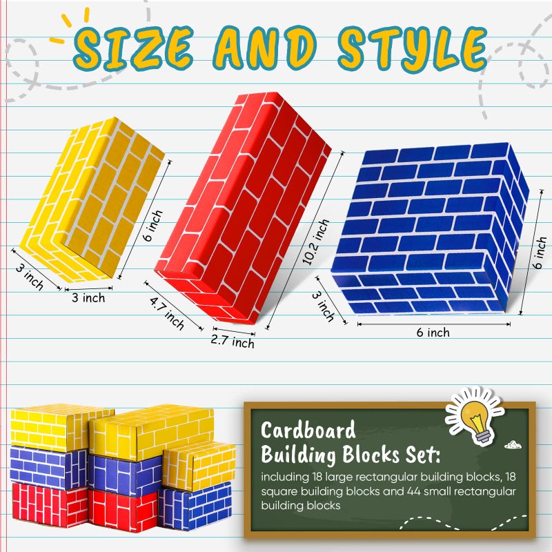 Junkin 80 Pack Jumbo Cardboard Building Blocks for Kids Large Stacking Cardboard Bricks Thick Building Blocks for Construction Supplies Favor Preschool Daycare Toddlers - Image 3