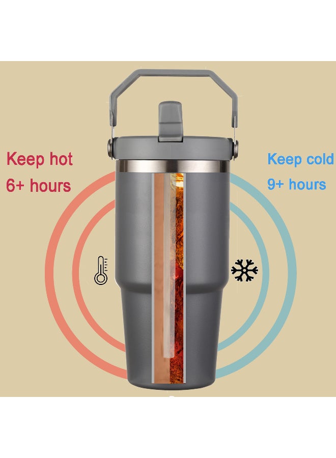 ZERIFAM Vacuum Insulated Tumbler with Lid, Stainless Steel 30oz Tumbler with Handle, Wall Thermal Water Bottle, Leakproof Travel Mug for Hot, Iced Drink, Home, Walk, Trval, Sport - Image 5