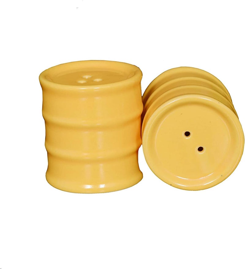 WHOLELIFEOBJECTS Indian Handcrafted Ceramic Salt and Pepper ShakerDispenser Set with Perfect Pour Holes for Kitchen Dining Table Picnic Office Restaurant Hotel Set of 2 BarrelDrum Look Yellow - Image 3