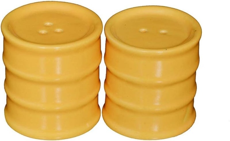 WHOLELIFEOBJECTS Indian Handcrafted Ceramic Salt and Pepper ShakerDispenser Set with Perfect Pour Holes for Kitchen Dining Table Picnic Office Restaurant Hotel Set of 2 BarrelDrum Look Yellow - Image 1