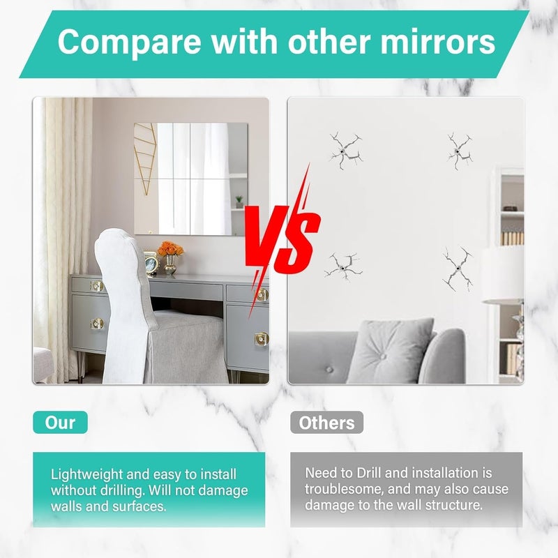 Acrylic Mirror plexiglass Sheet Self Adhesive Wall Mounted Home Décor Non Glass Sticky Mirror Tile Thickness 0.08in (2mm) 40x40cm Square - Image 3