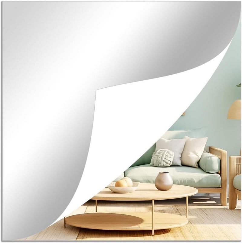 Acrylic Mirror plexiglass Sheet Self Adhesive Wall Mounted Home Décor Non Glass Sticky Mirror Tile Thickness 0.08in (2mm) 40x40cm Square - Image 1