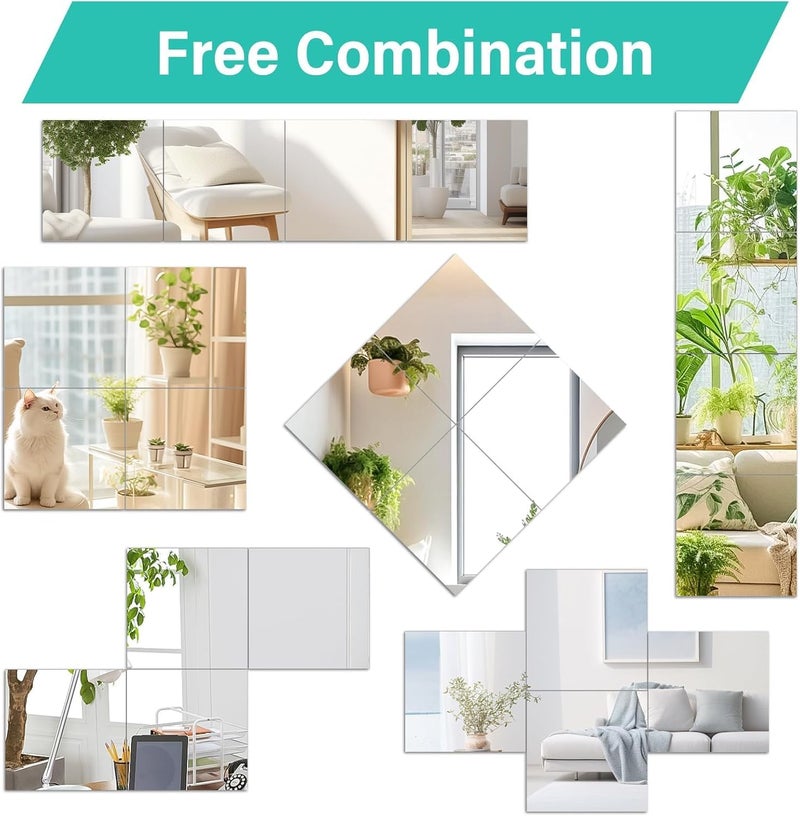 Acrylic Mirror plexiglass Sheet Self Adhesive Wall Mounted Home Décor Non Glass Sticky Mirror Tile Thickness 0.08in (2mm) 40x40cm Square - Image 4