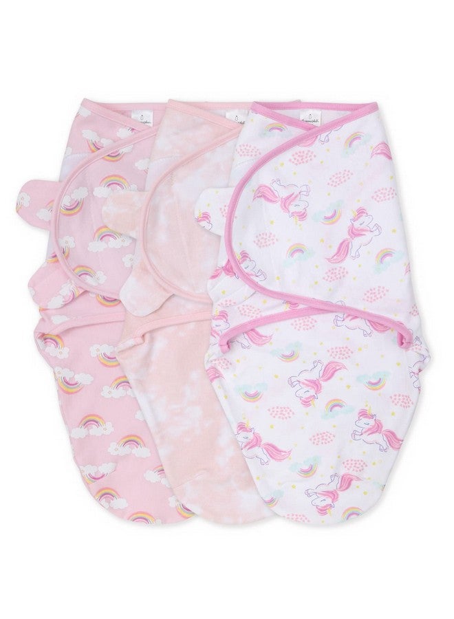 The Peanut Shell The Peanutshell Swaddle Set for Baby Girls - Rainbow and Unicorn - 3 Pack (S/M - 0-3 Months) - Image 1
