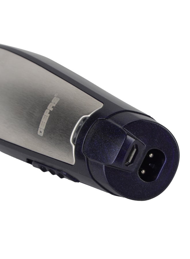 GEEPAS Professional Hair & Beard  Trimmer |  60 Minutes Working Time, Zero Overlap Stainless Steel Blades for Corded and Cordless Use | Low Noise,  USB and DC Adaptor with BS Plug| Provide Accessories Like Combs, Oil, Adapter for Professional Finish| 2 Years Warranty GTR56022 Blue/Silver - Image 3