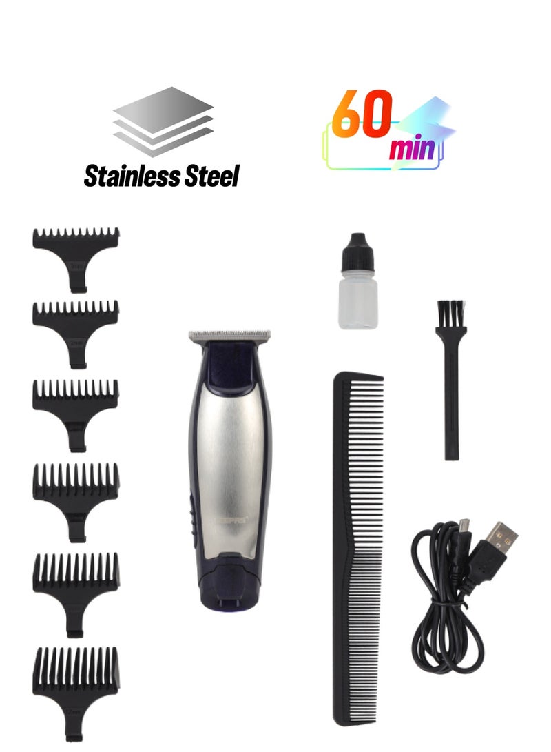 GEEPAS Professional Hair & Beard  Trimmer |  60 Minutes Working Time, Zero Overlap Stainless Steel Blades for Corded and Cordless Use | Low Noise,  USB and DC Adaptor with BS Plug| Provide Accessories Like Combs, Oil, Adapter for Professional Finish| 2 Years Warranty GTR56022 Blue/Silver - Image 1