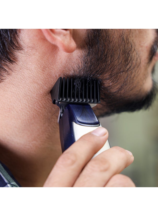 GEEPAS Professional Hair & Beard  Trimmer |  60 Minutes Working Time, Zero Overlap Stainless Steel Blades for Corded and Cordless Use | Low Noise,  USB and DC Adaptor with BS Plug| Provide Accessories Like Combs, Oil, Adapter for Professional Finish| 2 Years Warranty GTR56022 Blue/Silver - Image 5