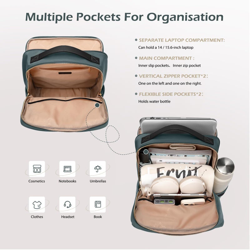 GOLF SUPAGS Stylish Laptop Backpack for Women Airline Approved Perfect for Work College and Travel Multi-Functional Casual Daypack Fits 15.6 Inch Notebook (Atrovirens) - Image 3