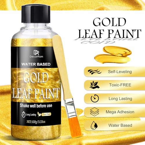 DecorRom Liquid Gold Leaf Paint Kit - 3.53oz Ultra Shiny Quick Dry Metallic Gilding Paint, High Gloss Finish with Varnish - Non-Toxic, Waterproof Gold Leaf Paint for Crafts, Resin Art, DIY, Furniture, Wood - Image 3