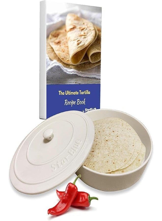 StarBlue 20.3cm Ceramic Tortilla Warmer by StarBlue with Free Recipes ebook - White, Insulated One Hour and Holds up to 24 Tortillas, Chapati, Roti, Microwavable, Oven Safe - Image 1