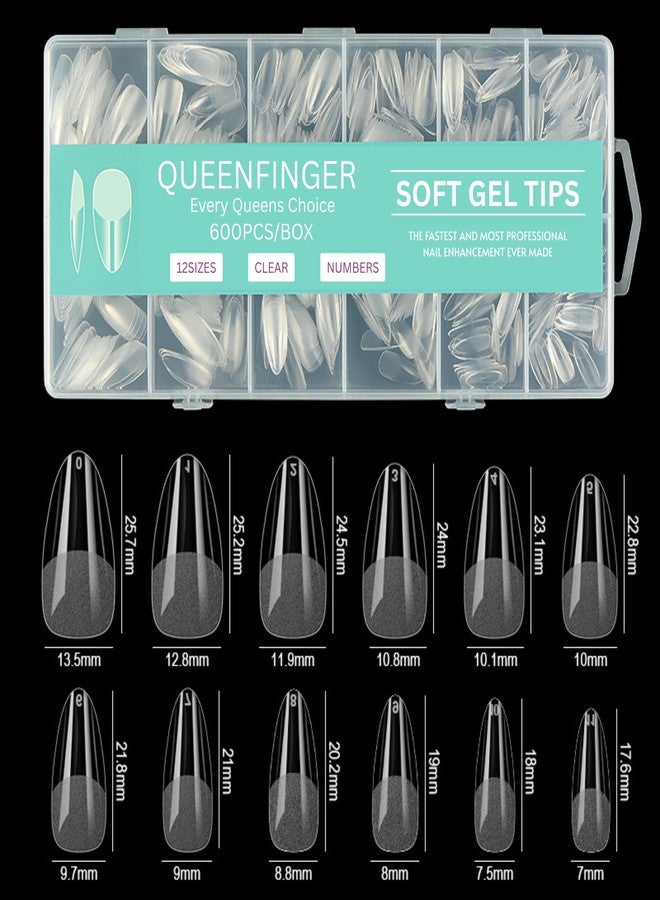 QUEENFINGER Gel X Nail Tips, Soft Gel Full Cover Clear Acrylic Nail Extensions for Manicure Nail Art Salon or Home DIY Use Medium Length (600PCS, QF-2) - Image 2
