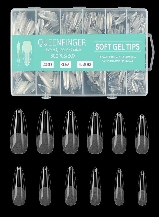 QUEENFINGER Gel X Nail Tips, Soft Gel Full Cover Clear Acrylic Nail Extensions for Manicure Nail Art Salon or Home DIY Use Medium Length (600PCS, QF-2) - Image 1