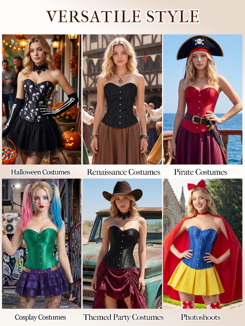 Kranchungel Women's Renaissance Corset Top: Plus Size Overbust Bustier for Halloween Costume, Pirate, Ren Faire & Photoshoots 2X-Large Black - Image 2