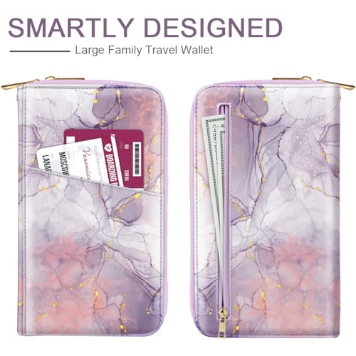 Simikol Family Passport Holder Wallet RFID Blocking Document Organizer PU Leather Mulit-purpose Travel Wallet Credit Cards Case for Women Men, Smokey Purple - Image 3
