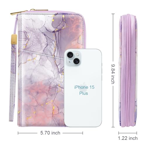 Simikol Family Passport Holder Wallet RFID Blocking Document Organizer PU Leather Mulit-purpose Travel Wallet Credit Cards Case for Women Men, Smokey Purple - Image 5
