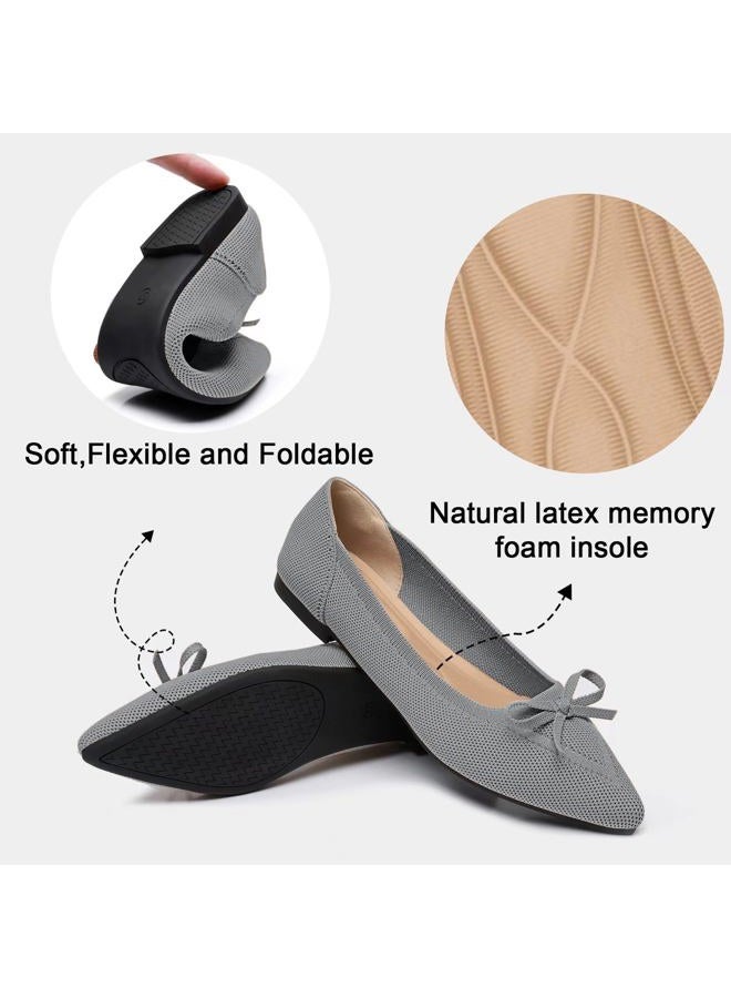 TINGRISE Women's Flats Pointed Toe Bow Knit Ballet Shoes Comfortable Dressy Mesh Slip On Flat, Grey, 43 EU - Image 5