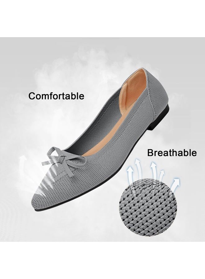 TINGRISE Women's Flats Pointed Toe Bow Knit Ballet Shoes Comfortable Dressy Mesh Slip On Flat, Grey, 43 EU - Image 4