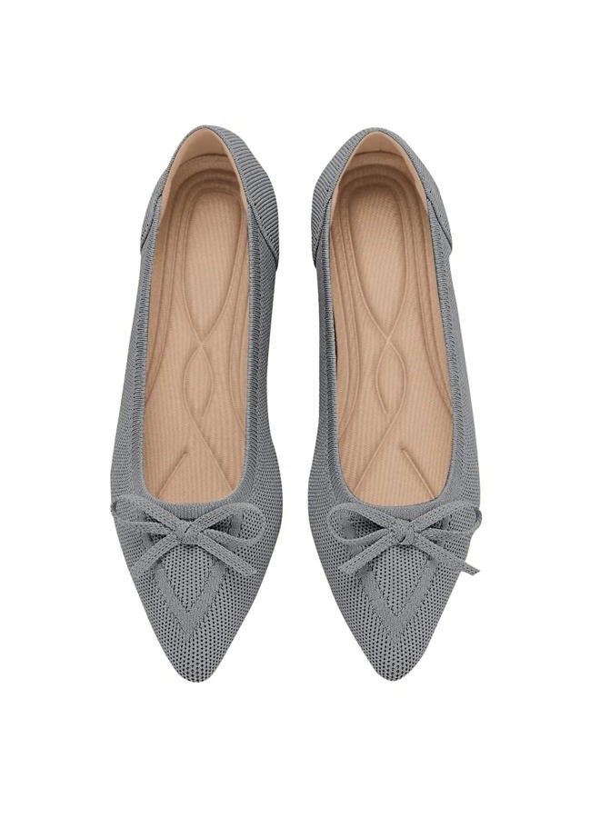 TINGRISE Women's Flats Pointed Toe Bow Knit Ballet Shoes Comfortable Dressy Mesh Slip On Flat, Grey, 43 EU - Image 1