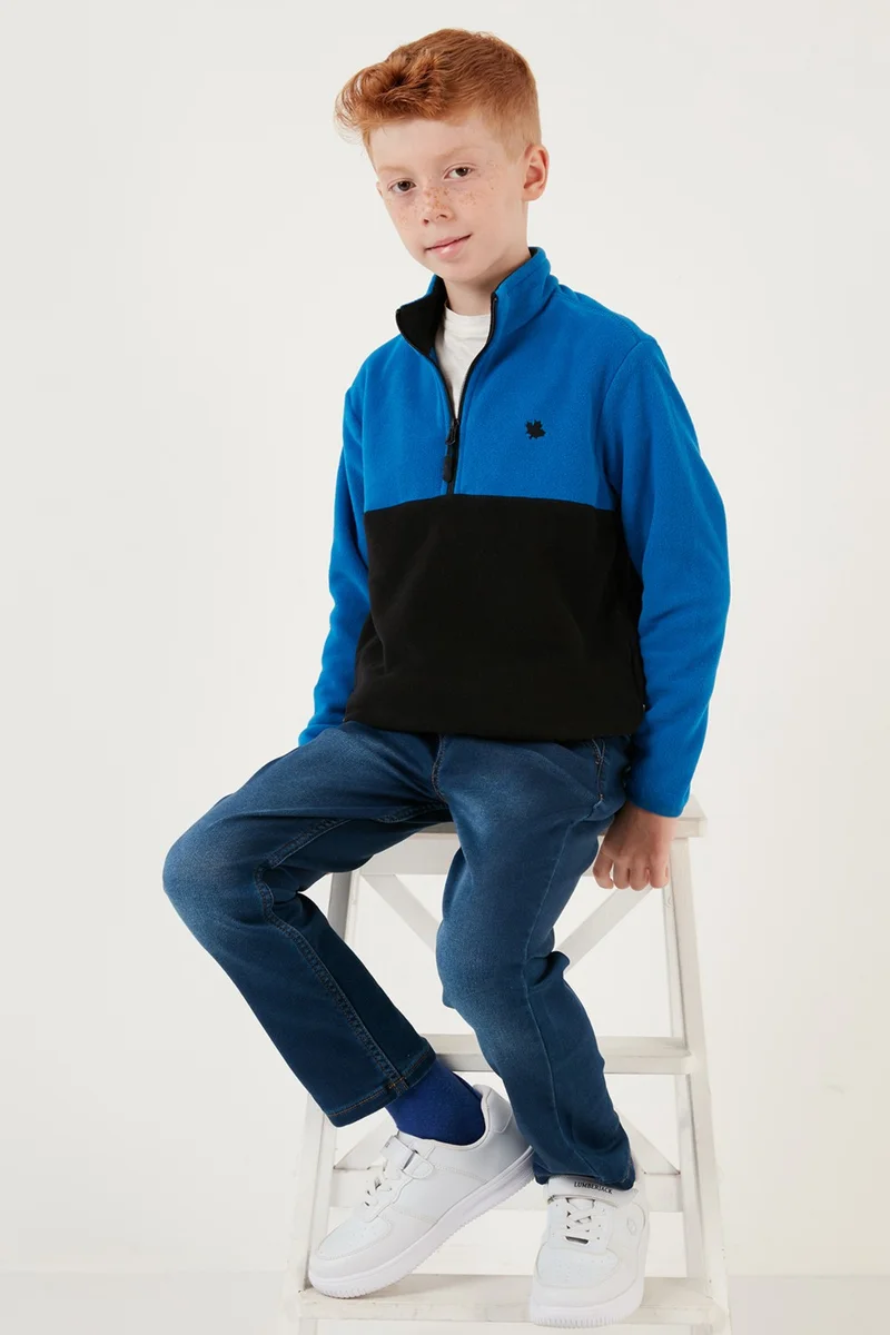 ليلا Soft Textured Half Zipper Color Block Stand Collar Fleece Unisex Children's Fleece 5905004