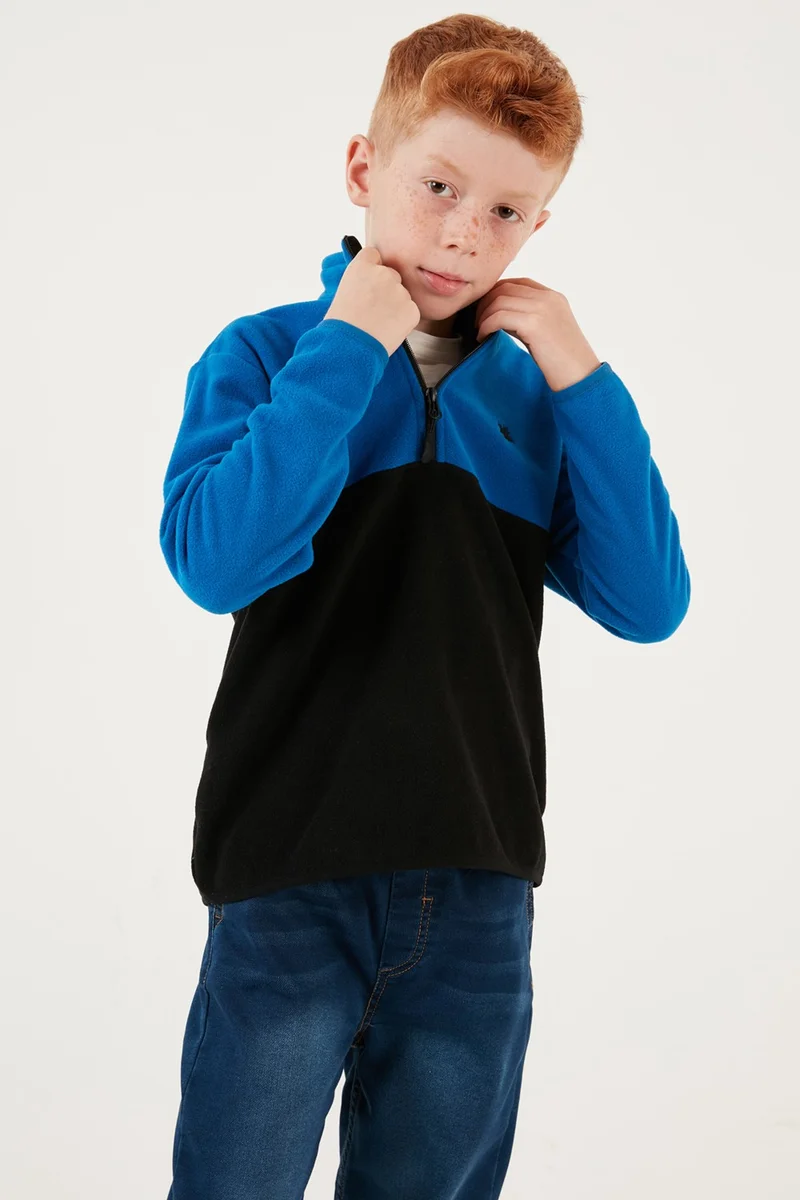 ليلا Soft Textured Half Zipper Color Block Stand Collar Fleece Unisex Children's Fleece 5905004