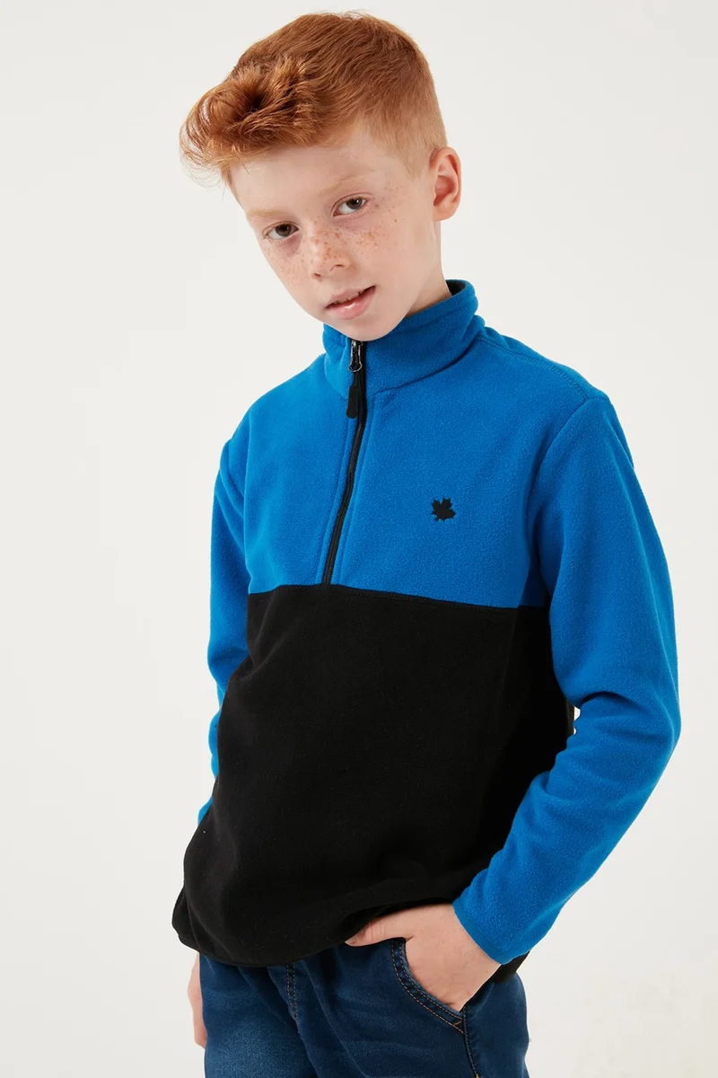 ليلا Soft Textured Half Zipper Color Block Stand Collar Fleece Unisex Children's Fleece 5905004