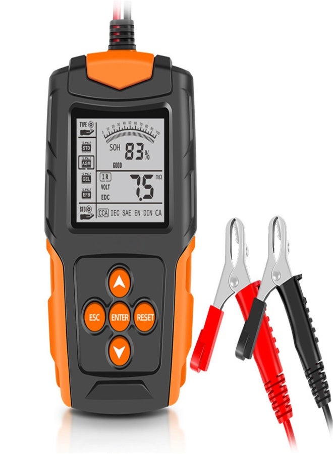 Automotive battery tester, digital display parameters, lead-acid battery tester, CCA battery tester, built-in resistance meter, automotive battery analyzer - Image 1
