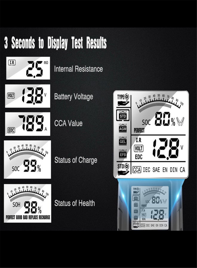 Automotive battery tester, digital display parameters, lead-acid battery tester, CCA battery tester, built-in resistance meter, automotive battery analyzer - Image 2
