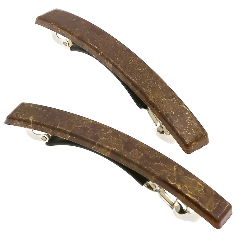 Camila Paris CP3075 French Hair Barrette Clip for Girls Set of 2 Brown Rubberized Metal Clasp Strong Hold Grip Hair Clips for Women No Slip Durable Styling Girls Hair Accessories Made in France