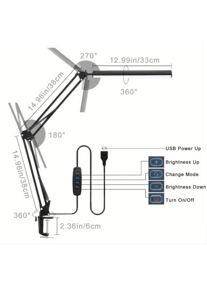 HDView LED Desk Lamp with Eye-Caring 3 Modes 10 Brightness, Adjustable Swing Arm Long Flexible Lamp for Office Workers and Students, USB Port - Image 5