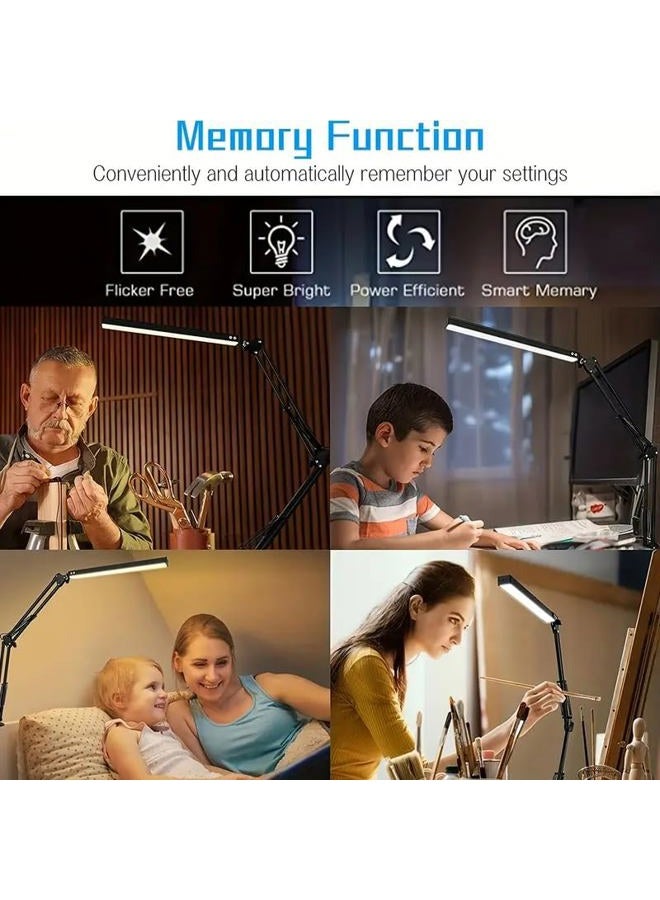 HDView LED Desk Lamp with Eye-Caring 3 Modes 10 Brightness, Adjustable Swing Arm Long Flexible Lamp for Office Workers and Students, USB Port - Image 3