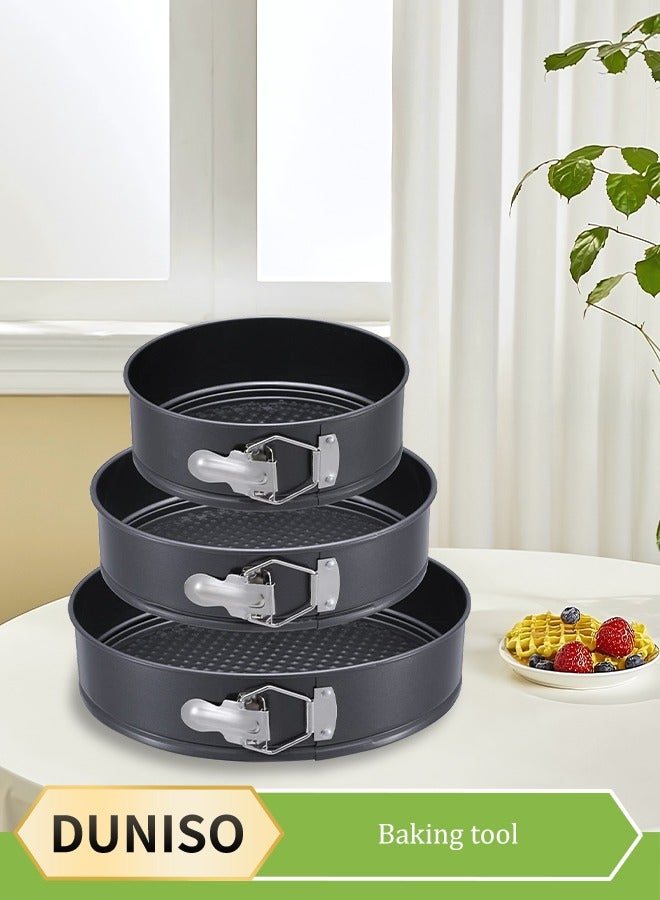 DUNISO 3pcs Circle Cake Pan Set,Non Stick Cake Moulds Set  7"/7.87"/8.66" Nonstick 3pcs Round Cake Pans,Removable Bottom Quick Release Latch Moulds for Birthday Cake,Baking (black)  - Image 1