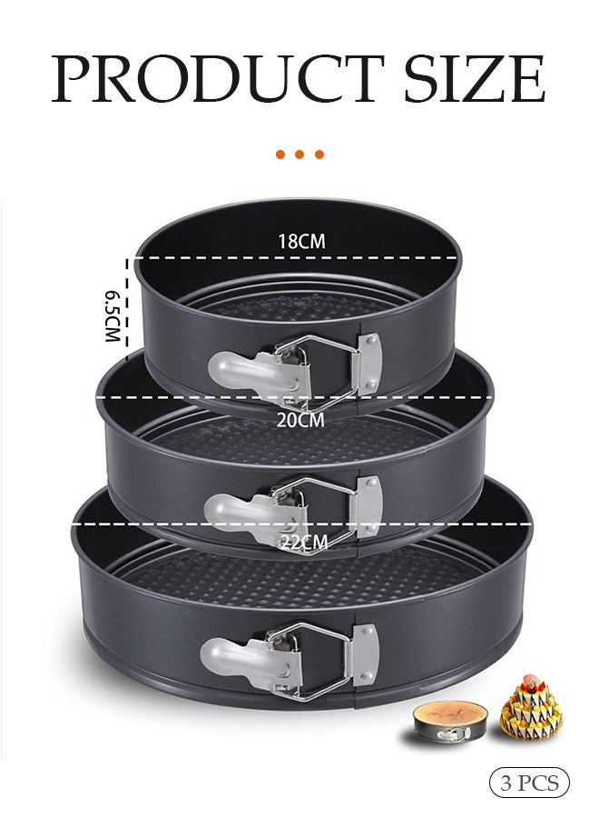 DUNISO 3pcs Circle Cake Pan Set,Non Stick Cake Moulds Set  7"/7.87"/8.66" Nonstick 3pcs Round Cake Pans,Removable Bottom Quick Release Latch Moulds for Birthday Cake,Baking (black)  - Image 2