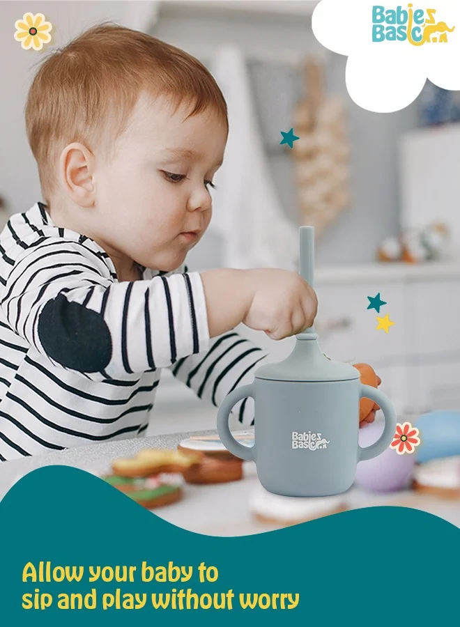 Babies Basic Stage 2 Silicone Trainer Cup With Handles For Kids - Blue