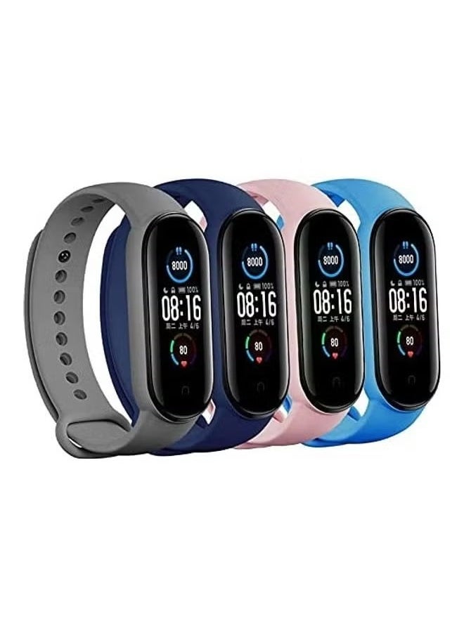 ماركة غير محددة حزام بديل من السيليكون مكون من 4 قطع لساعة Xiaomi Mi Band 5/6 باللون الأزرق/الأزرق الداكن/الوردي/الرمادي 