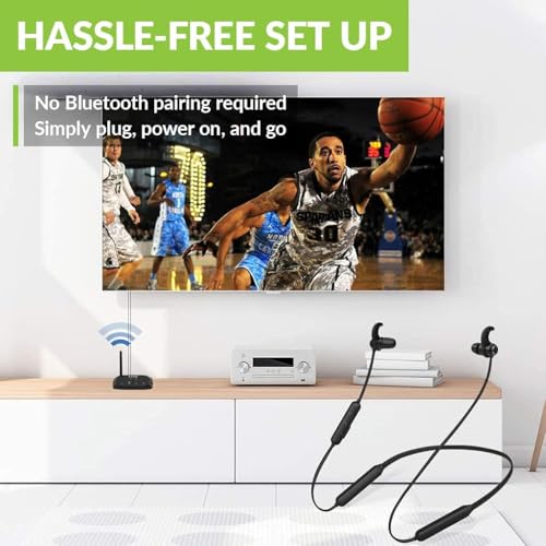 Avantree HT5006 Wireless Headphones Earbuds for TV Watching, Neckband Earphones Hearing Set w/Bypass Bluetooth Transmitter for Optical Digital, RCA, 3.5mm Ported TVs, Plug n Play, No Delay - Image 2