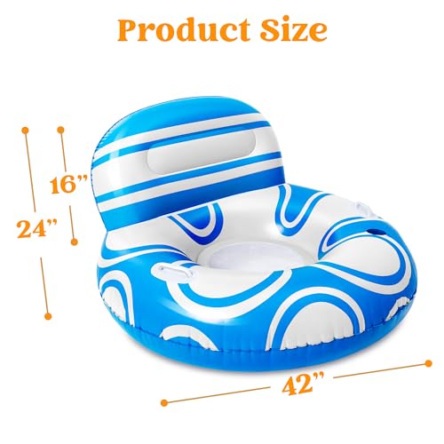Sloosh Inflatable Pool Floats Lounger - Pool Floaties Blow Up Air Sofa Floating Chair with Big Backrest, Heavy Duty River Tubes Summer Lake Beach Water Float Raft Floaty for Adults (Blue White) - Image 5