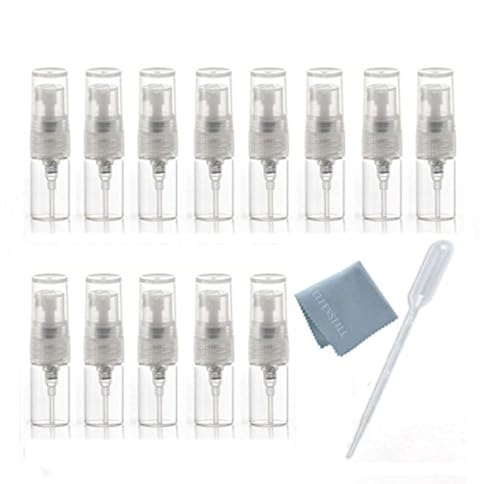 Elfenstall 10pcs Mini Clear 2ml 58 Dram Fine Mist Atomizer Vial Glass Bottle Spray Refillable Perfume Empty Sample Bottle Clean Cloth for Travel Party Free 3ML Dropper - Image 2