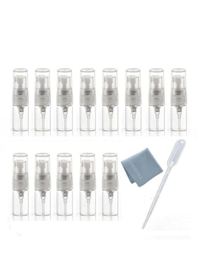 Elfenstall 10pcs Mini Clear 2ml 58 Dram Fine Mist Atomizer Vial Glass Bottle Spray Refillable Perfume Empty Sample Bottle Clean Cloth for Travel Party Free 3ML Dropper - Image 1