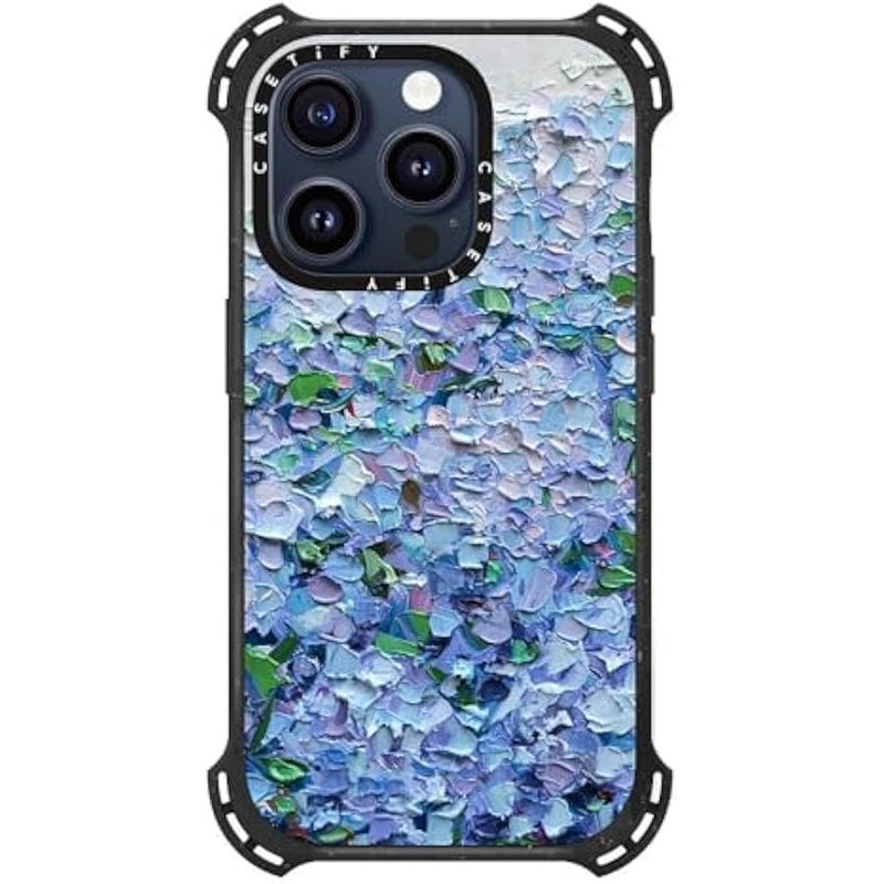 Casetify Bounce Case for iPhone 15 Pro 【6X Military Grade Drop Tested / 21.3ft Drop Protection/Compatible with Magsafe】 - Nantucket Blue Hydrangeas - Triple Black - Image 1