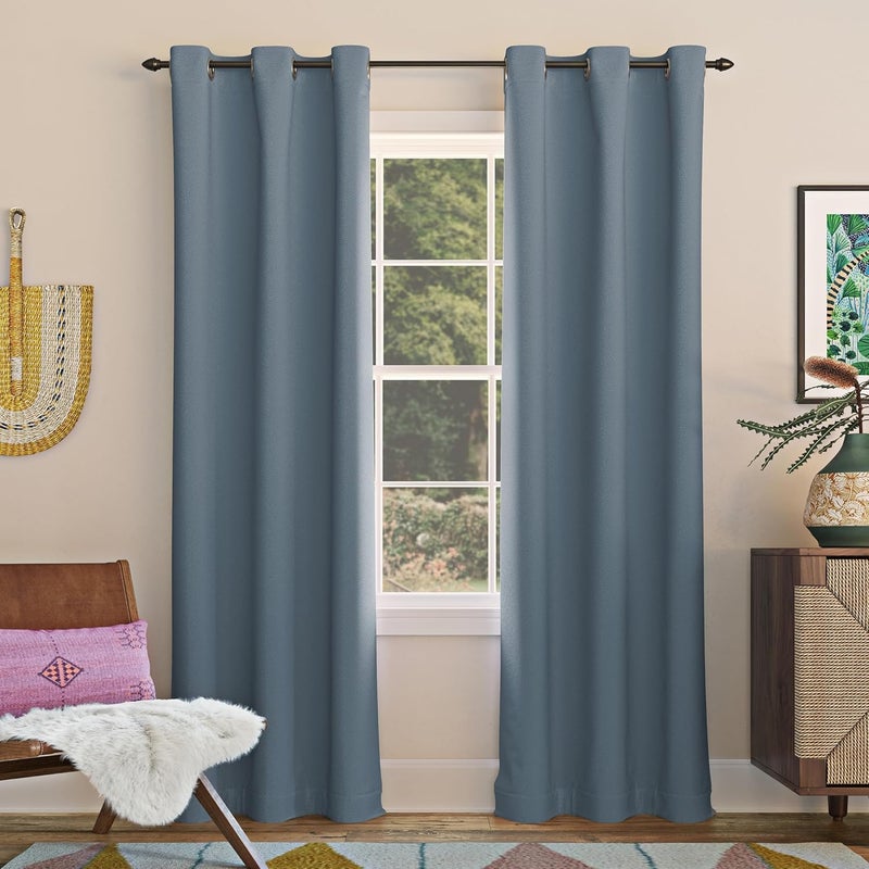 Sun Zero Easton Energy Saving Blackout Grommet Curtain Panel, 40" x 63", Denim Blue - Image 1