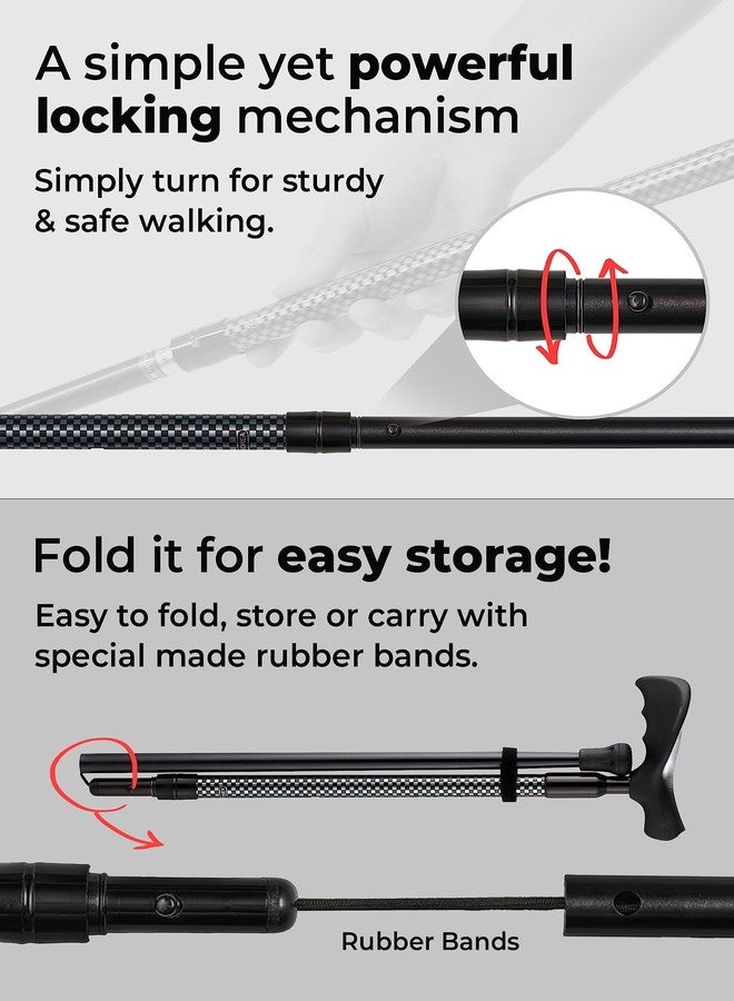 Withgear Ergonomic Walking Cane for Men & Women - Foldable & Adjustable Walking Stick with Lightweight Duralumin, Shock-Absorbing Lock (Left-Handed Grip, Black) - Image 5
